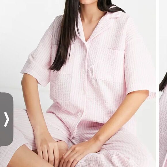 TopShop Seersucker PJ Shirt Pink Lightweight M Seersucker Short Sleeves Tees - Picture 1 of 11